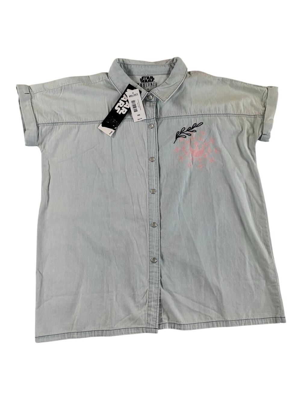 *NEW* Star Wars Box Lunch Women's Button Up Shirt - Blue Floral Print - Medium